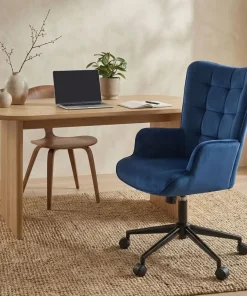 Fauteuil de bureau moderne à haut dossier Florelo Velours Bleu