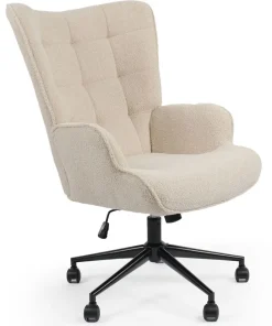 Fauteuil de bureau moderne à haut dossier Florelo Tissu bouclette Beige