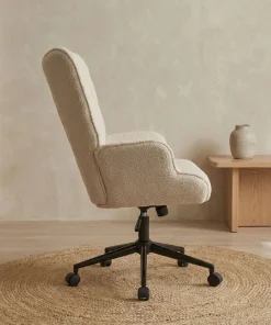 Fauteuil de bureau moderne à haut dossier Florelo Tissu bouclette Beige