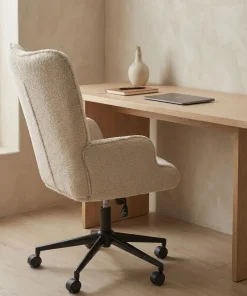 Fauteuil de bureau moderne à haut dossier Florelo Tissu bouclette Beige