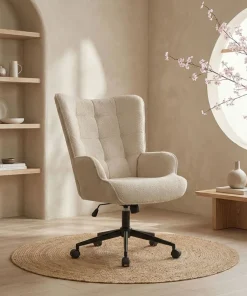 Fauteuil de bureau moderne à haut dossier Florelo Tissu bouclette Beige