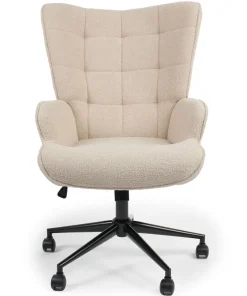 Fauteuil de bureau moderne à haut dossier Florelo Tissu bouclette Beige