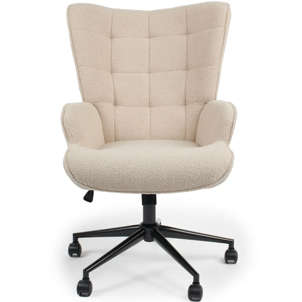 Fauteuil de bureau moderne à haut dossier Florelo Tissu bouclette Beige