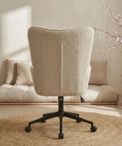 Fauteuil de bureau moderne à haut dossier Florelo Tissu bouclette Beige