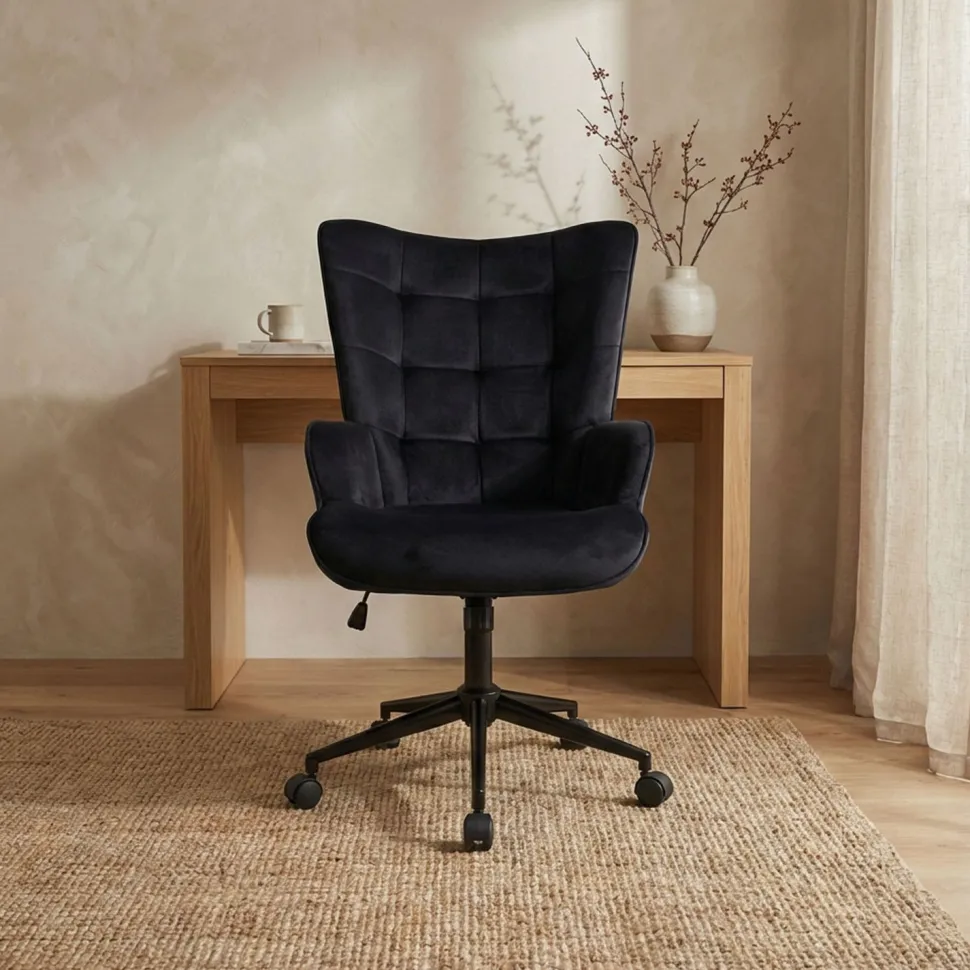 Fauteuil de bureau moderne à haut dossier Florelo Velours Noir