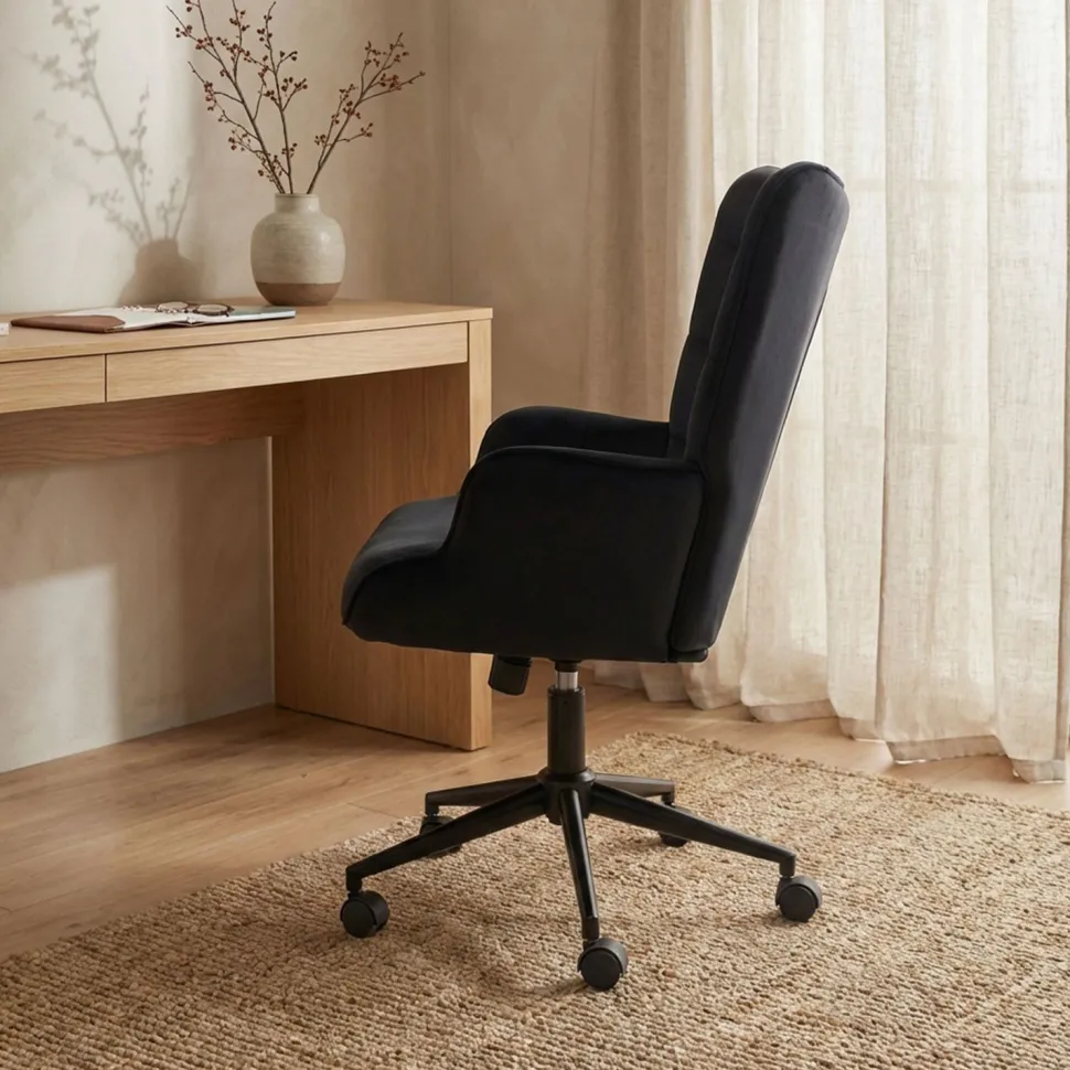 Fauteuil de bureau moderne à haut dossier Florelo Velours Noir