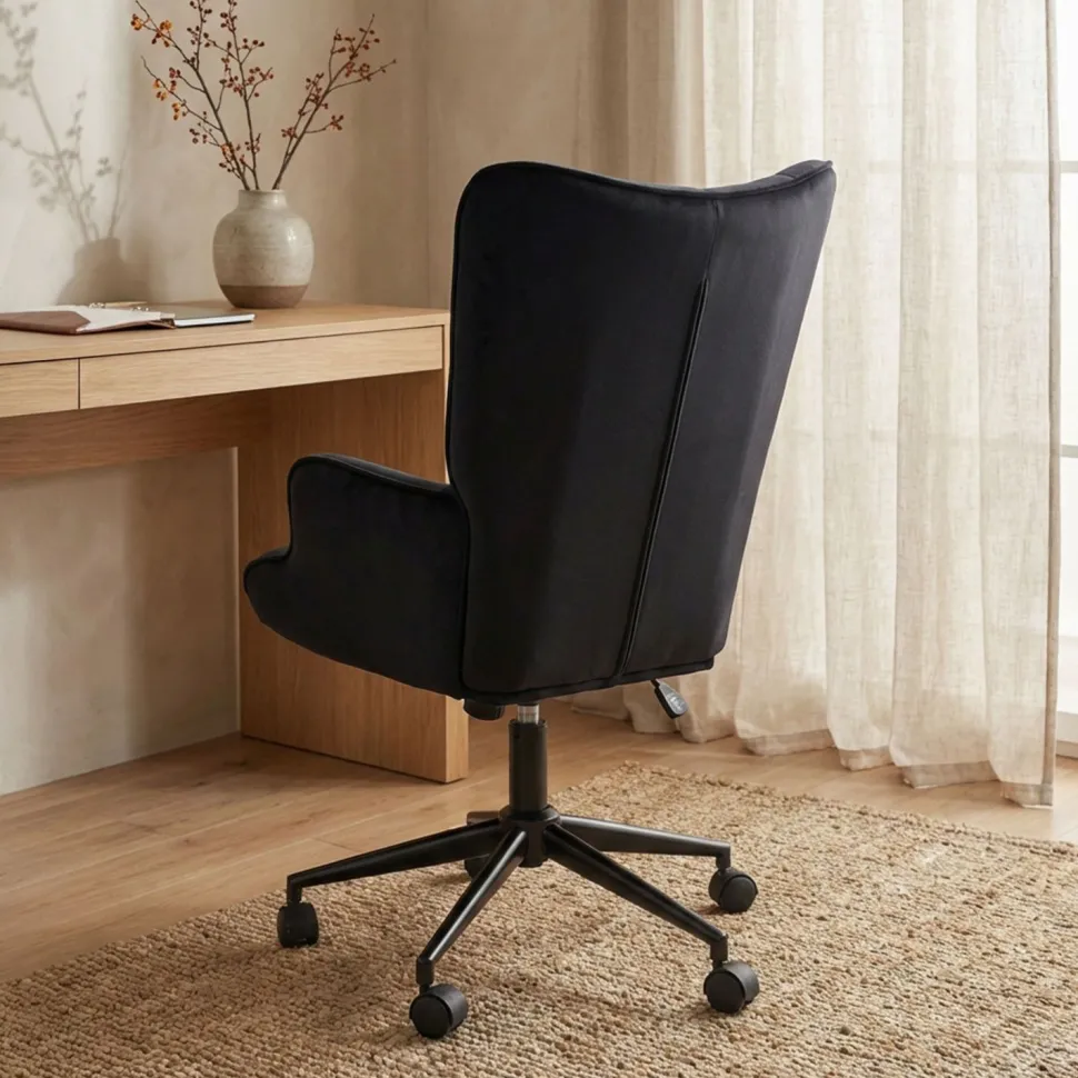Fauteuil de bureau moderne à haut dossier Florelo Velours Noir