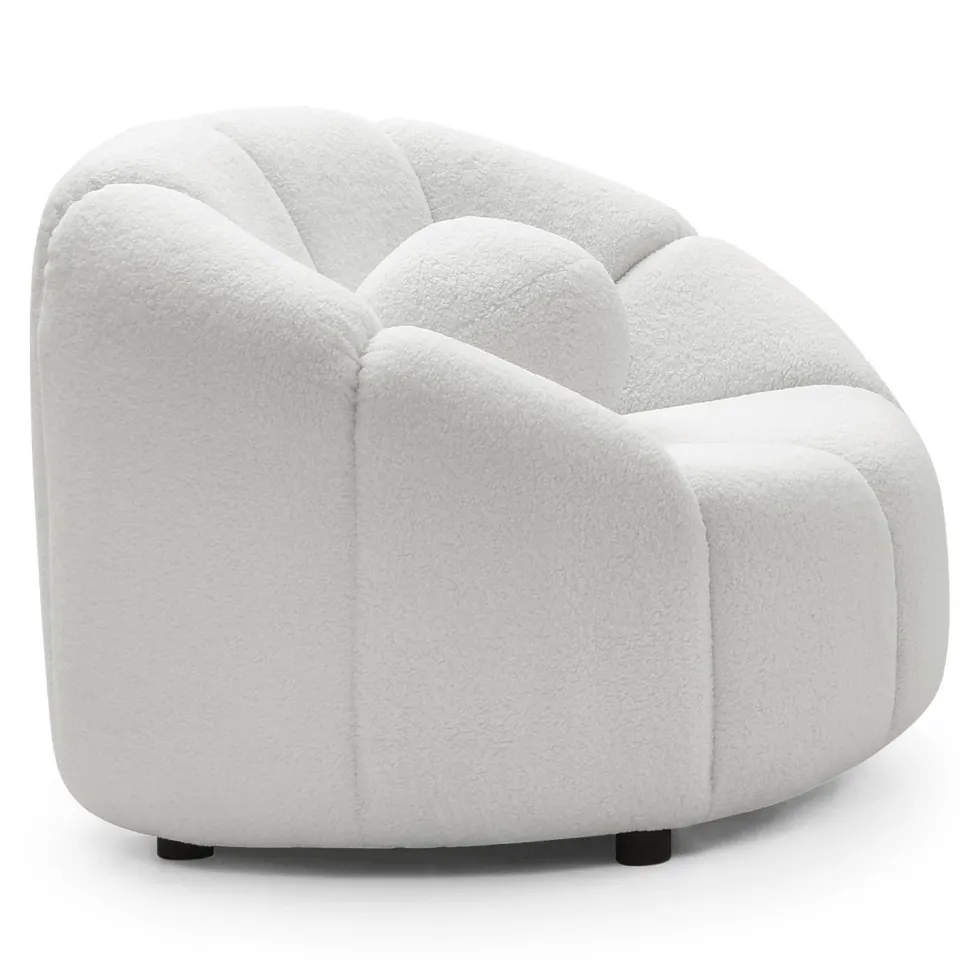 Fauteuil design arrondi Sidonie Tissu bouclette Blanc
