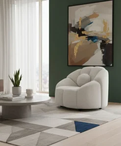 Fauteuil design arrondi Sidonie Tissu bouclette Blanc