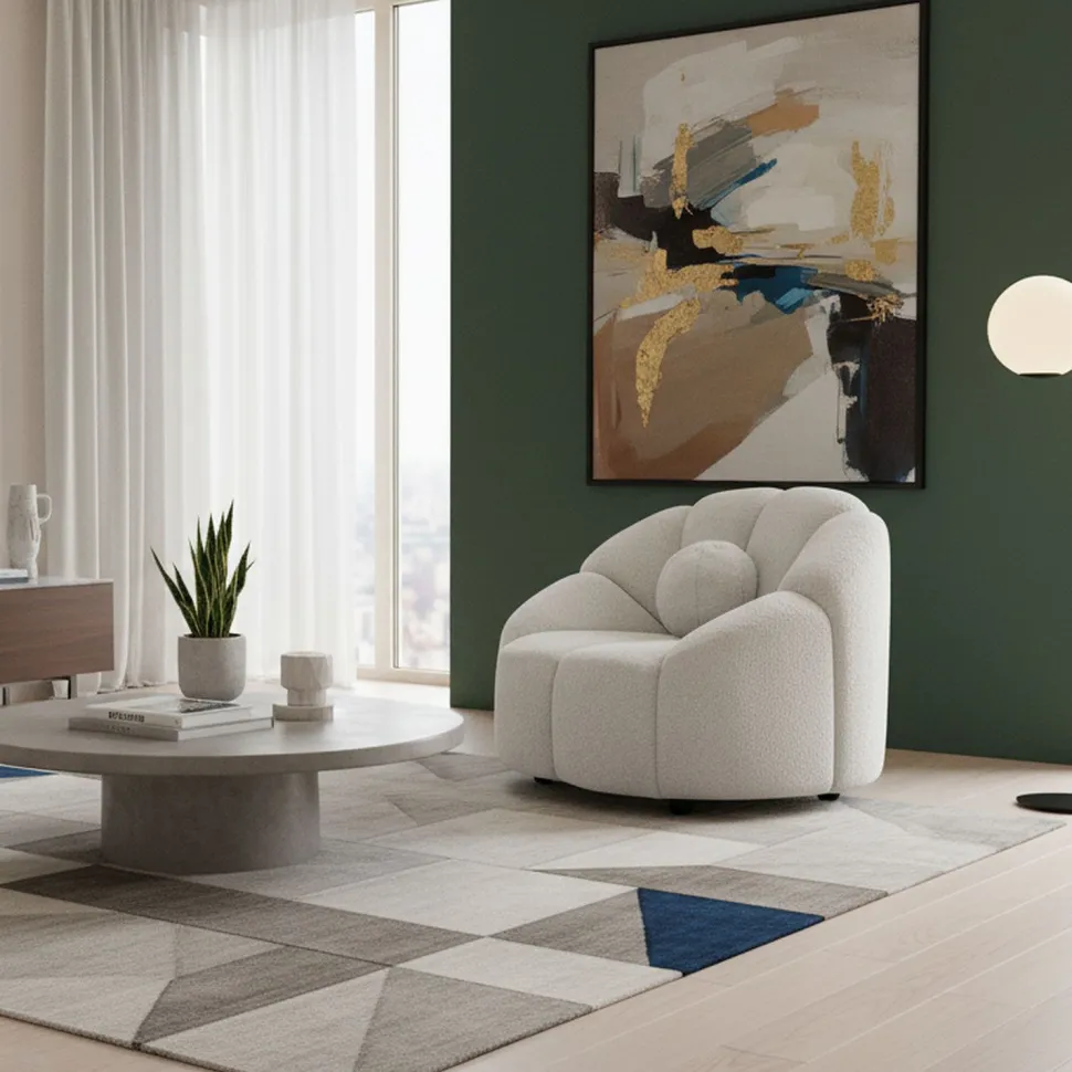 Fauteuil design arrondi Sidonie Tissu bouclette Blanc