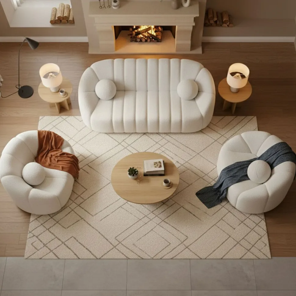 Fauteuil design arrondi Sidonie Tissu bouclette Blanc
