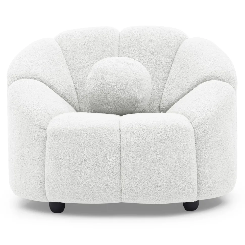 Fauteuil design arrondi Sidonie Tissu bouclette Blanc