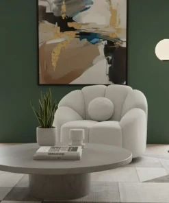 Fauteuil design arrondi Sidonie Tissu bouclette Blanc