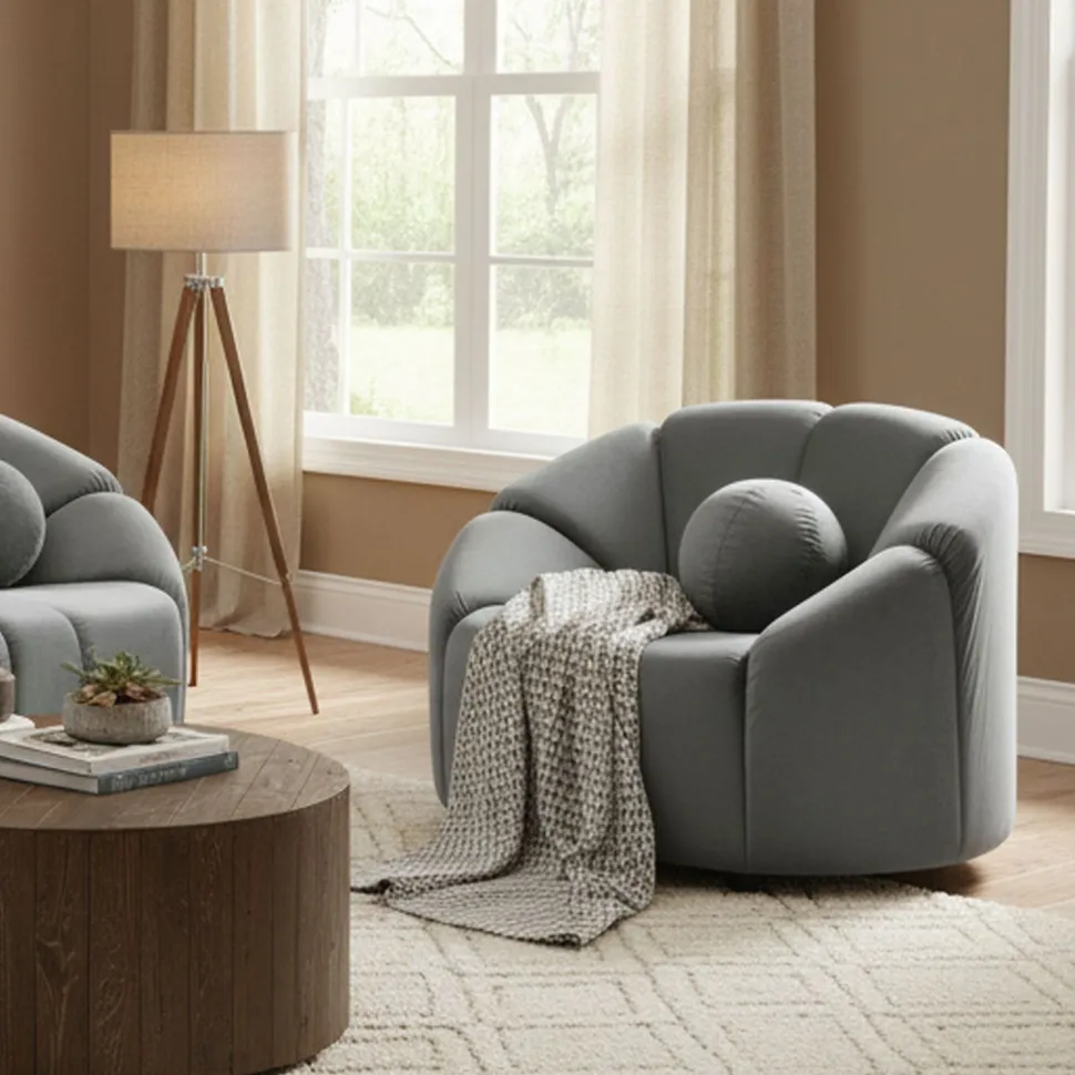 Fauteuil design arrondi Sidonie Velours Gris