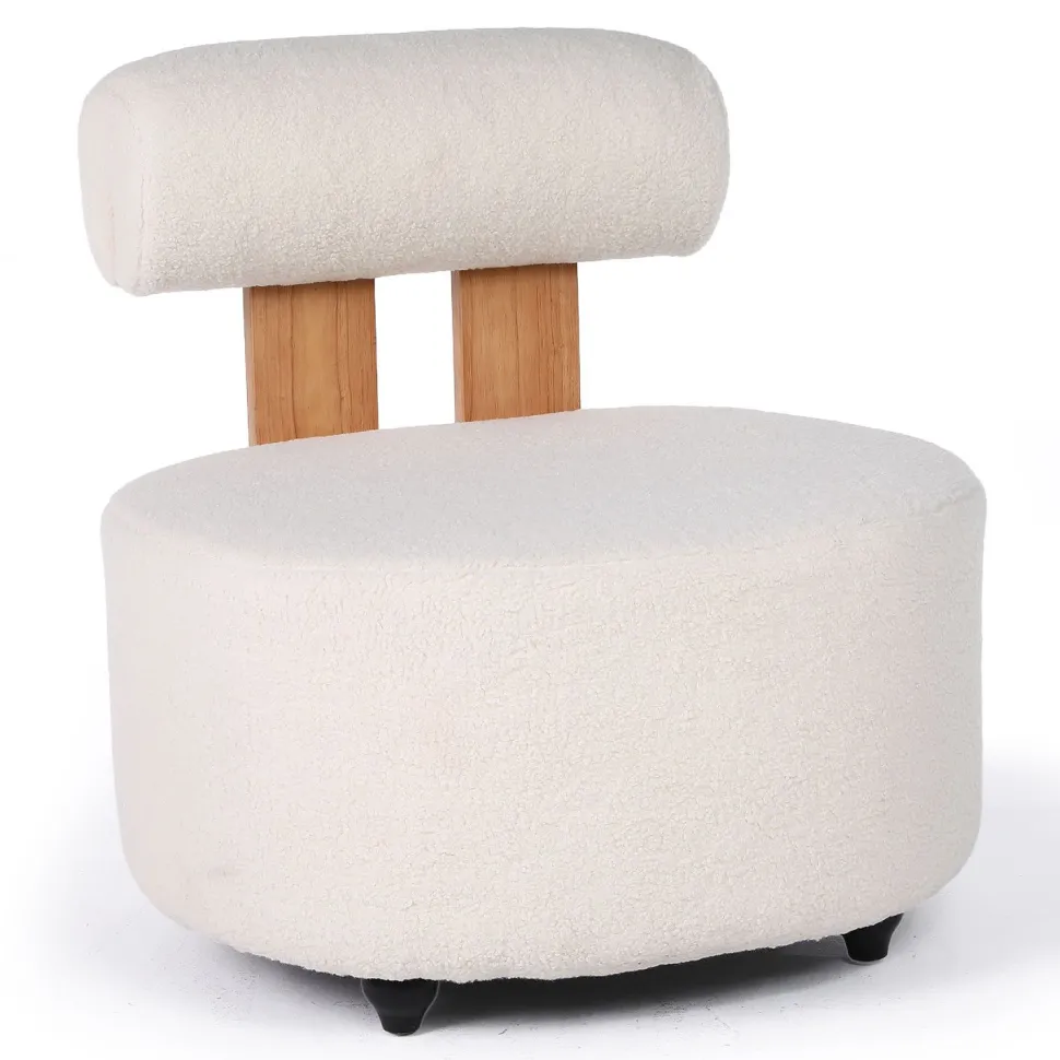 Fauteuil design Canelo Bois clair et Tissu bouclette Crème