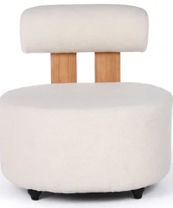 Fauteuil design Canelo Bois clair et Tissu bouclette Crème