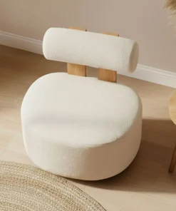 Fauteuil design Canelo Bois clair et Tissu bouclette Crème