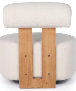 Fauteuil design Canelo Bois clair et Tissu bouclette Crème
