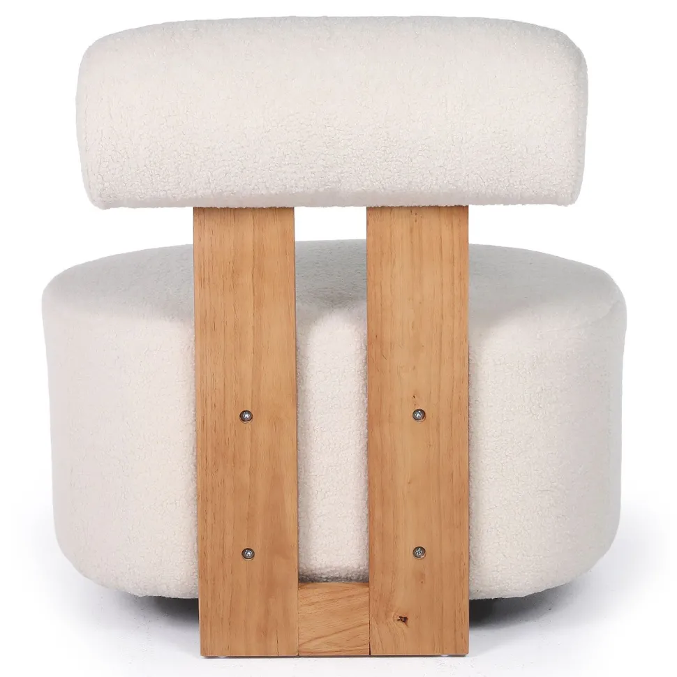 Fauteuil design Canelo Bois clair et Tissu bouclette Crème