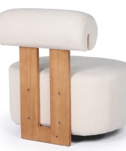Fauteuil design Canelo Bois clair et Tissu bouclette Crème