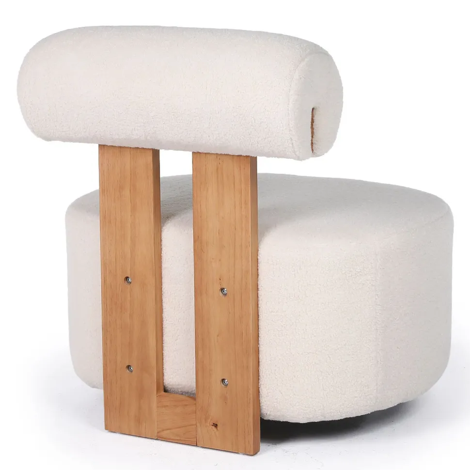 Fauteuil design Canelo Bois clair et Tissu bouclette Crème