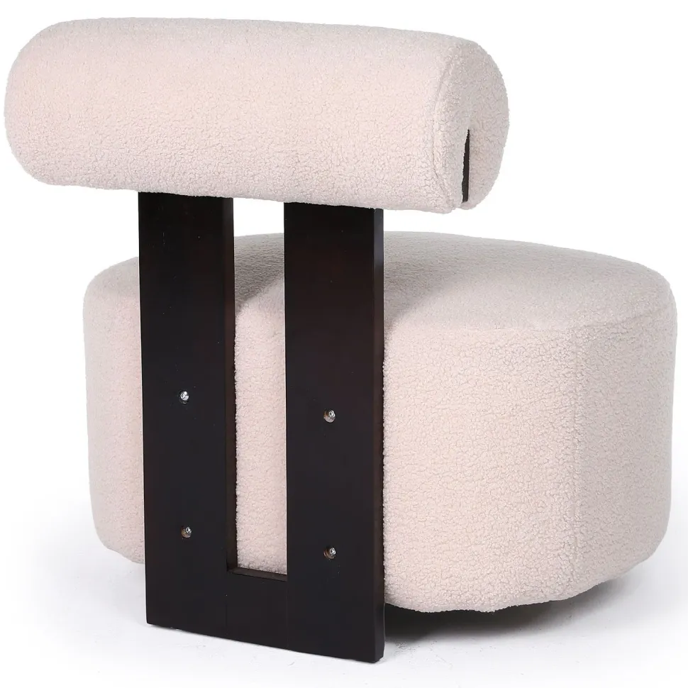 Fauteuil design Canelo Bois foncé et Tissu bouclette Beige