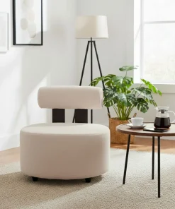 Fauteuil design Canelo Bois foncé et Tissu bouclette Beige
