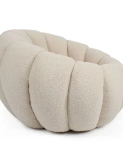 Fauteuil design coquillage Horizan Tissu bouclette Crème