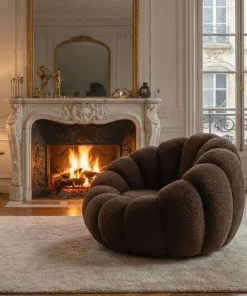 Fauteuil design coquillage Arielina Tissu bouclette Marron