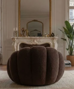 Fauteuil design coquillage Arielina Tissu bouclette Marron