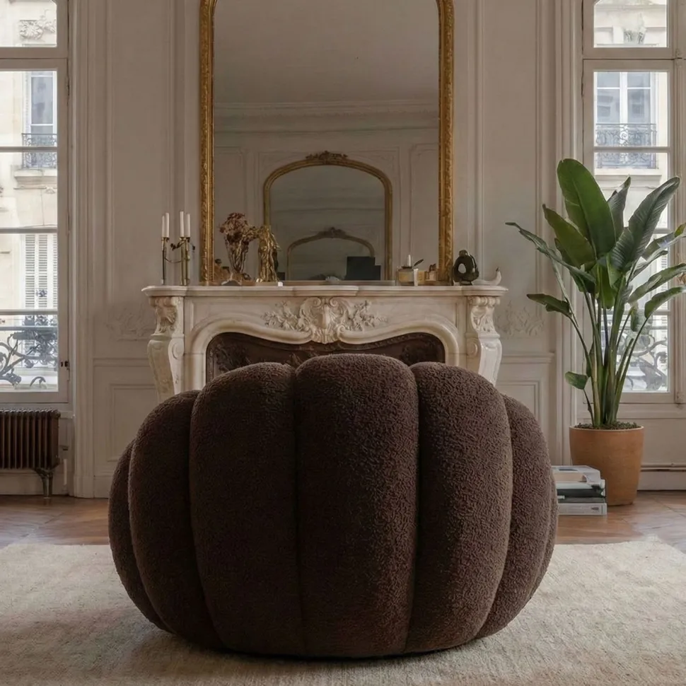 Fauteuil design coquillage Arielina Tissu bouclette Marron