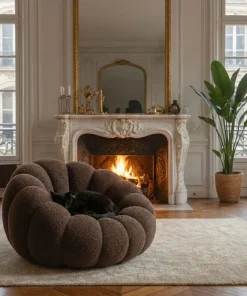 Fauteuil design coquillage Arielina Tissu bouclette Marron