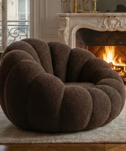 Fauteuil design coquillage Arielina Tissu bouclette Marron