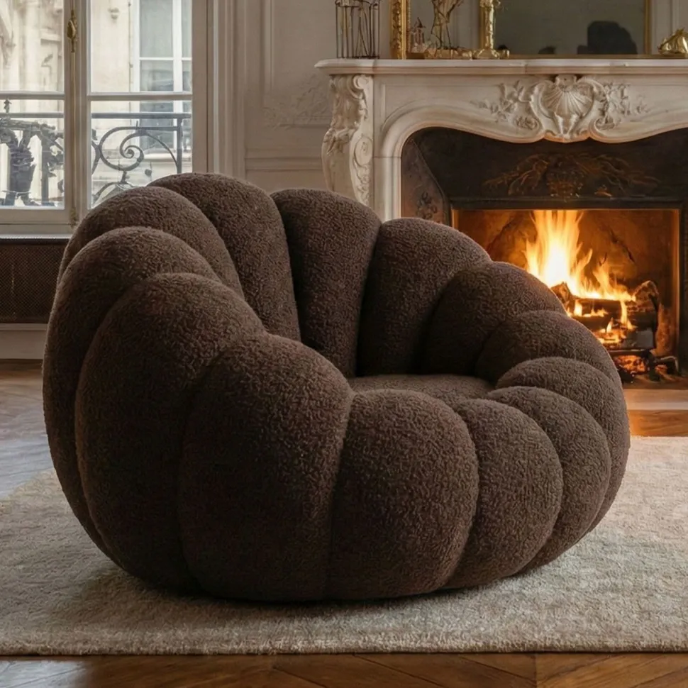 Fauteuil design coquillage Arielina Tissu bouclette Marron