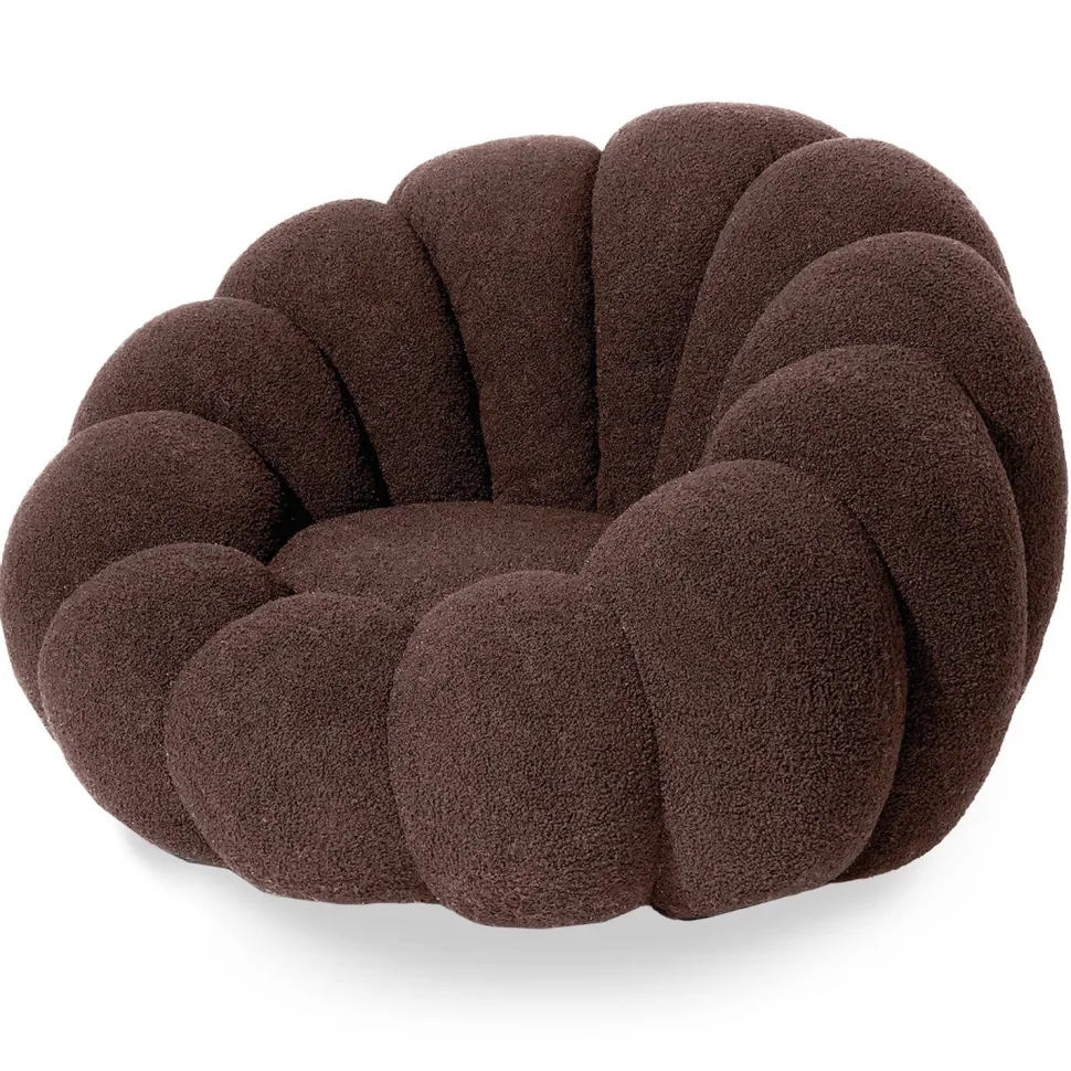Fauteuil design coquillage Arielina Tissu bouclette Marron