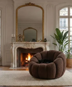 Fauteuil design coquillage Arielina Tissu bouclette Marron