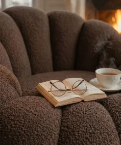 Fauteuil design coquillage Arielina Tissu bouclette Marron