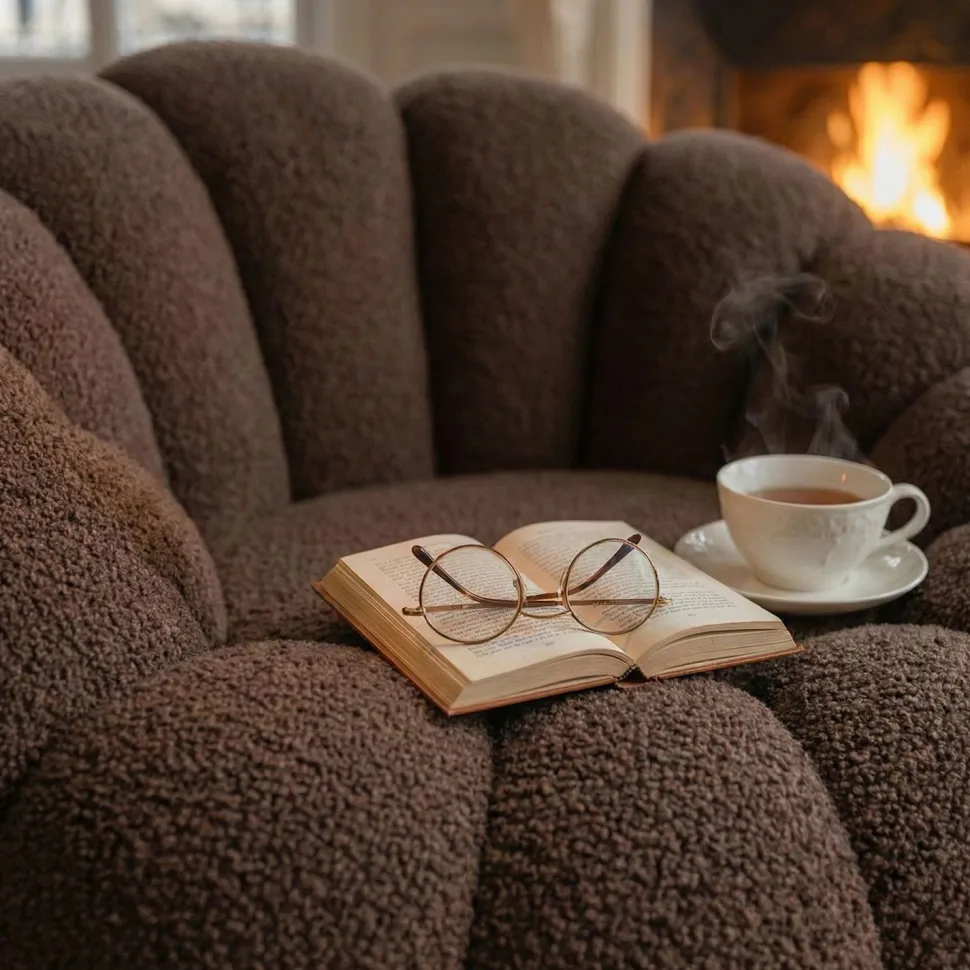 Fauteuil design coquillage Arielina Tissu bouclette Marron