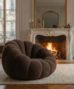 Fauteuil design coquillage Arielina Tissu bouclette Marron