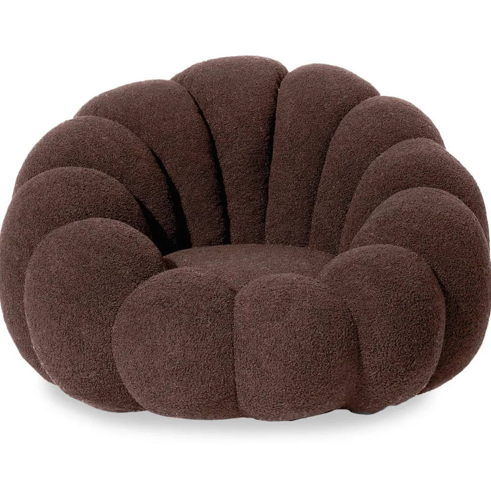Fauteuil design coquillage Arielina Tissu bouclette Marron