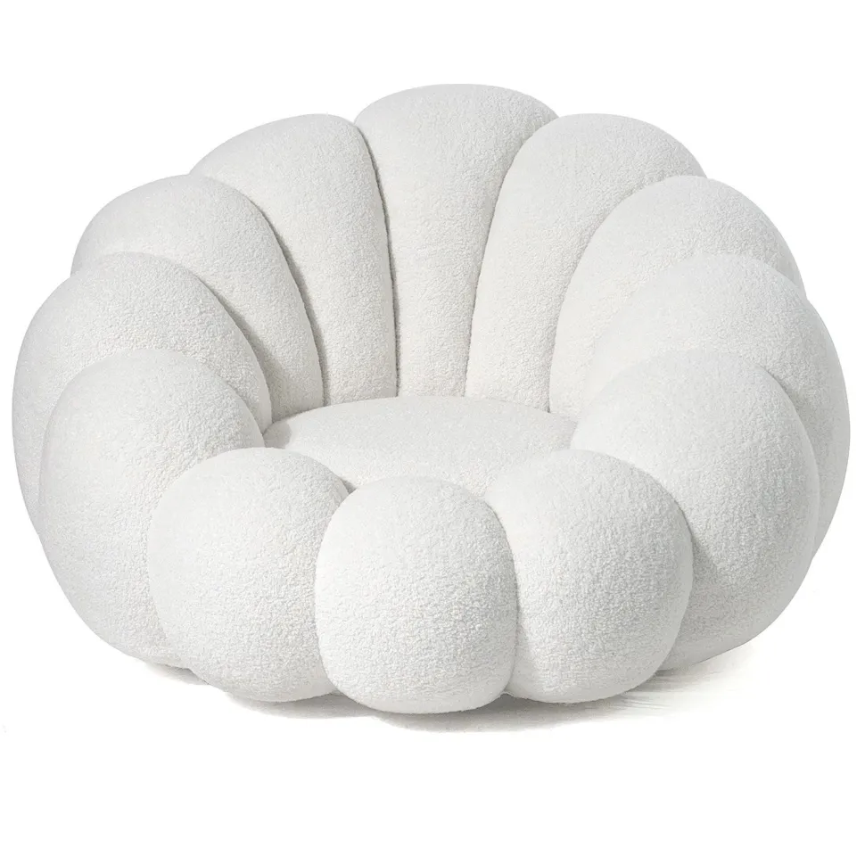Fauteuil design coquillage Arielina Tissu bouclette Blanc
