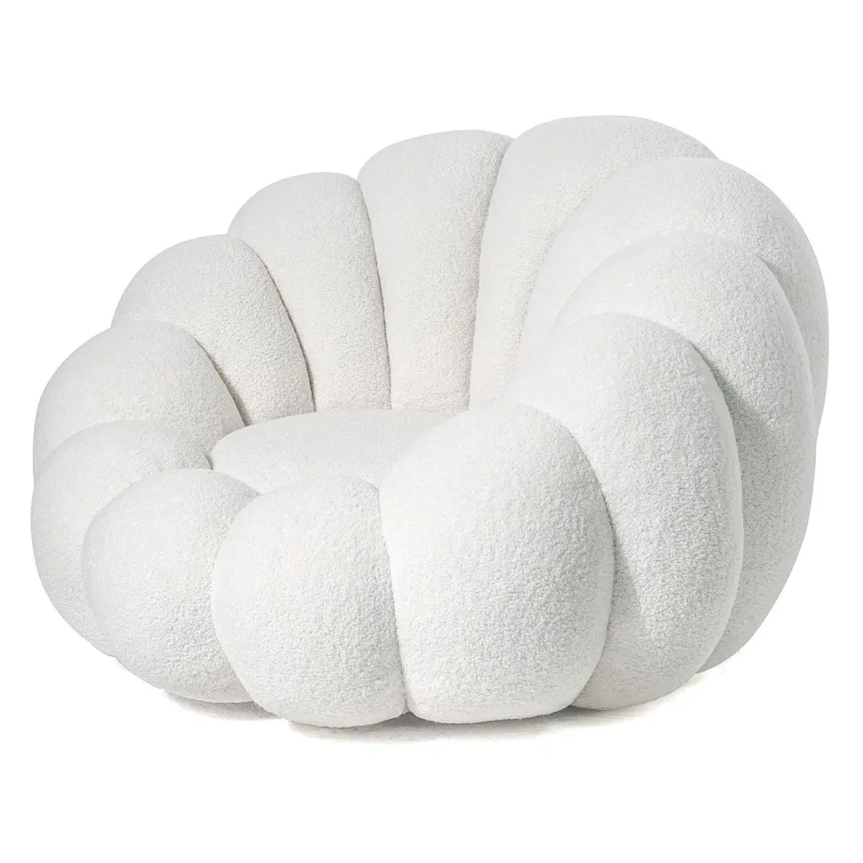Fauteuil design coquillage Arielina Tissu bouclette Blanc