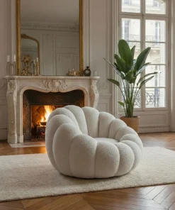 Fauteuil design coquillage Arielina Tissu bouclette Blanc