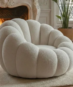 Fauteuil design coquillage Arielina Tissu bouclette Blanc