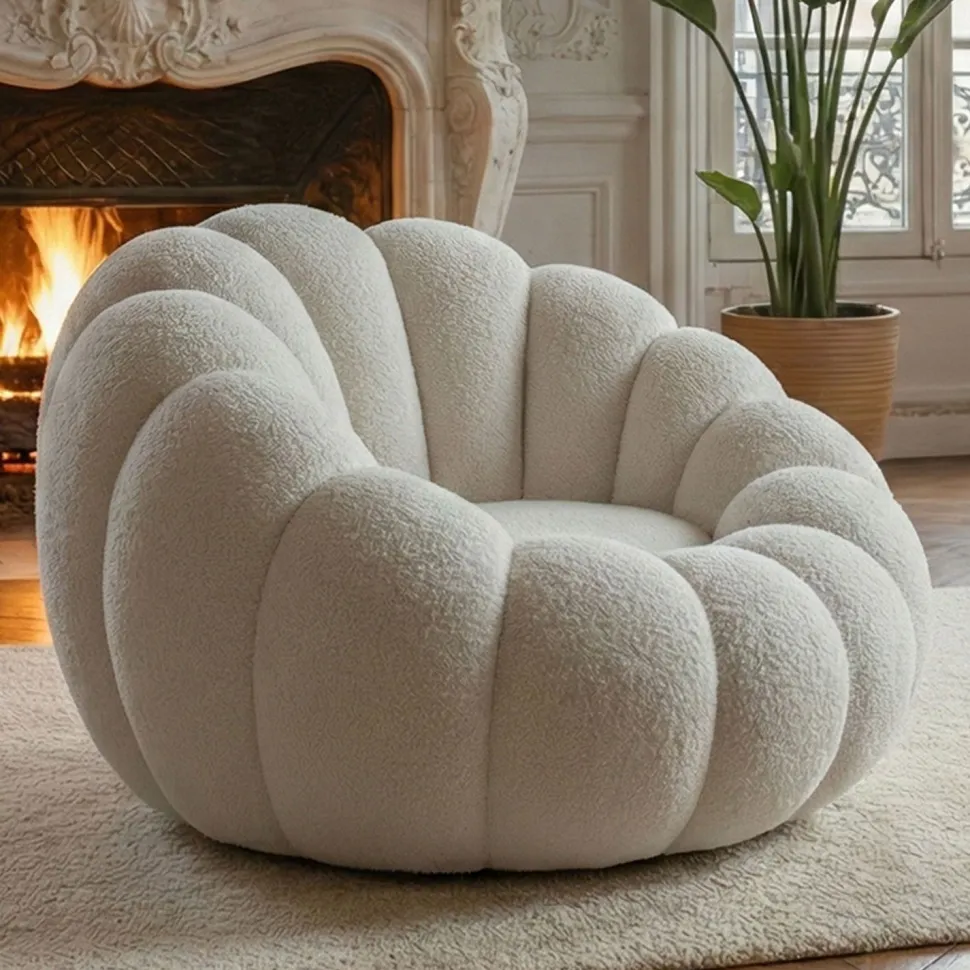 Fauteuil design coquillage Arielina Tissu bouclette Blanc