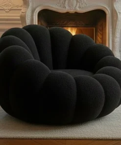 Fauteuil design coquillage Arielina Tissu bouclette Noir