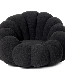 Fauteuil design coquillage Arielina Tissu bouclette Noir