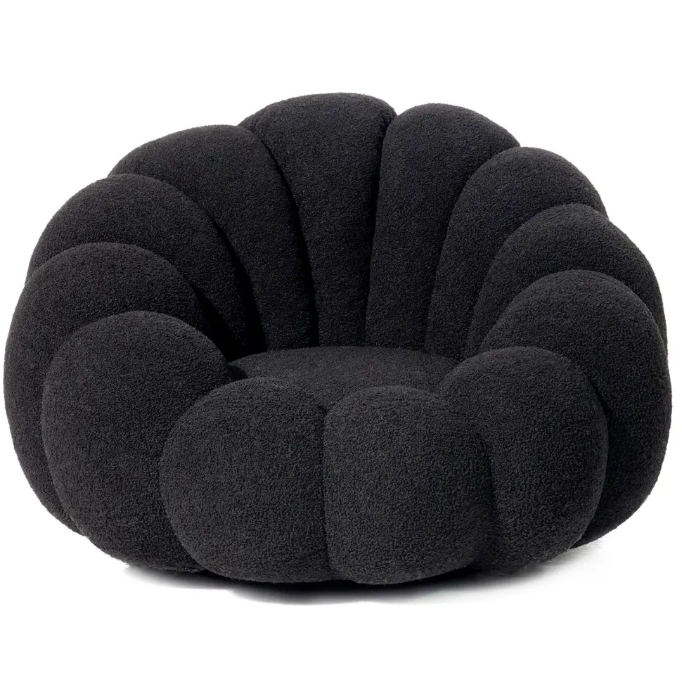 Fauteuil design coquillage Arielina Tissu bouclette Noir