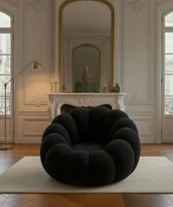 Fauteuil design coquillage Arielina Tissu bouclette Noir