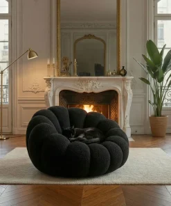 Fauteuil design coquillage Arielina Tissu bouclette Noir